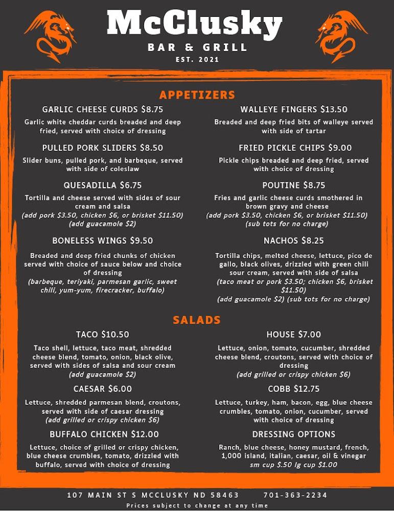 McClusky Bar & Grill Menu image 4